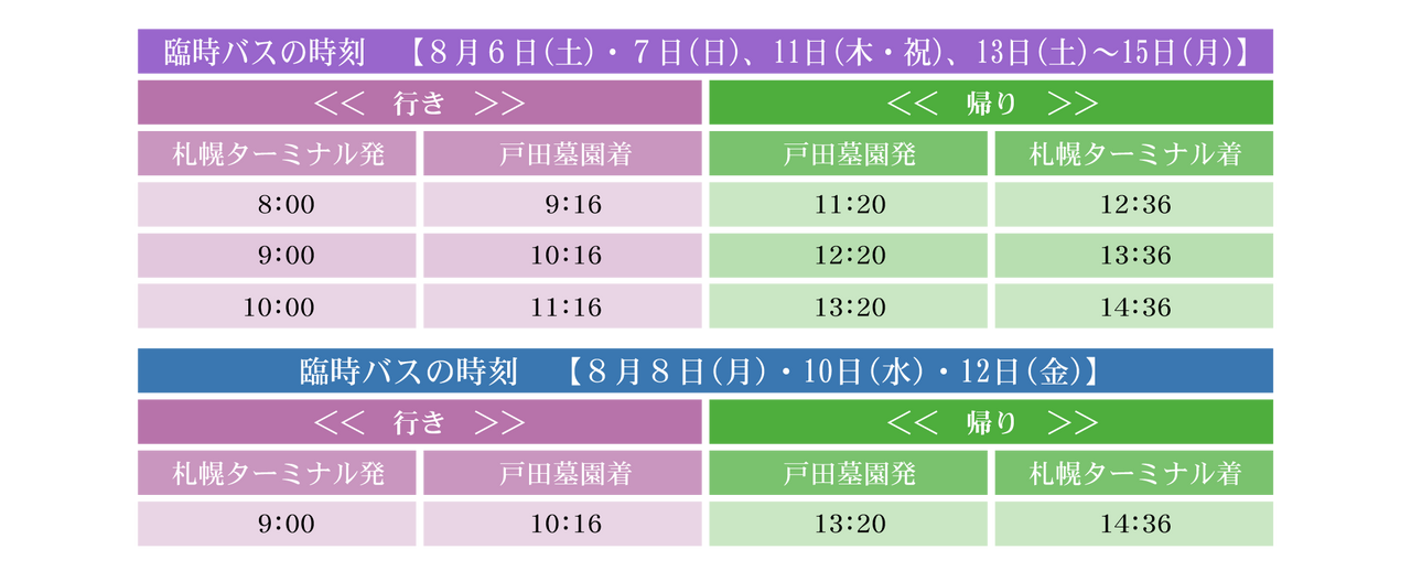 臨時バス時刻表