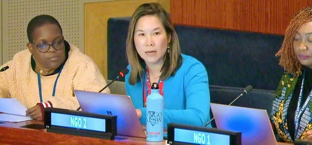 意見表明するSGI国連事務所メンバー