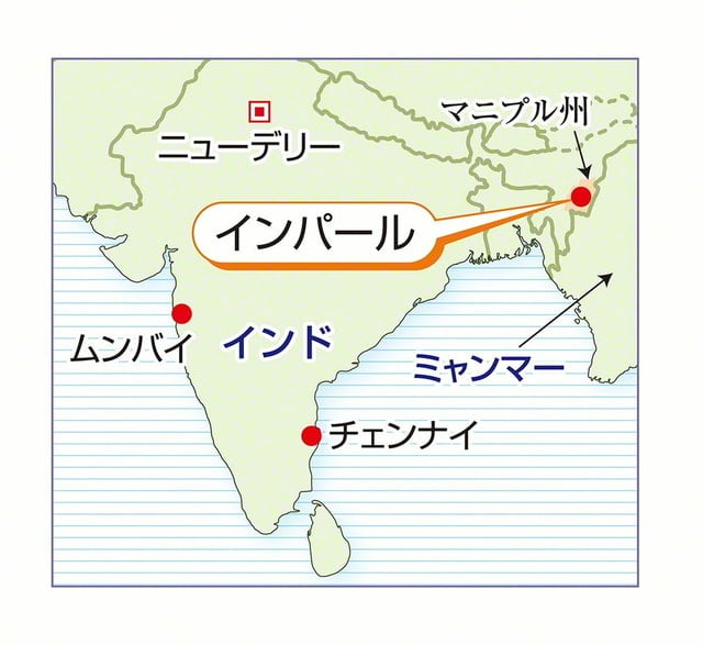インパールの位置を示すインド地図