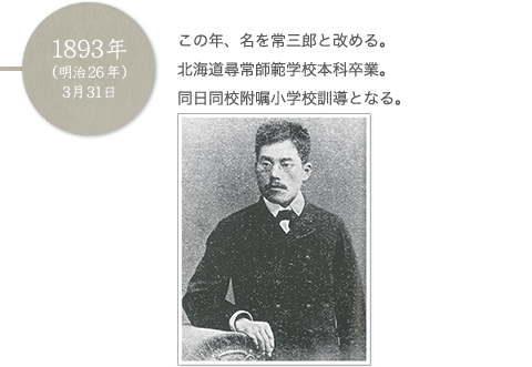 1893年（明治29年）3月31日 この年、名を常三郎と改める。北海道尋常師範学校本科卒業。同日同校附嘱小学校訓導となる。