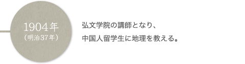 1904年（明治37年） 弘文学院の講師となり、中国人留学生に地理を教える。